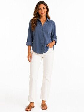 CP Shades Blue Gray Baby Corduroy Button Front Shirt Womens Small Coastal Preppy